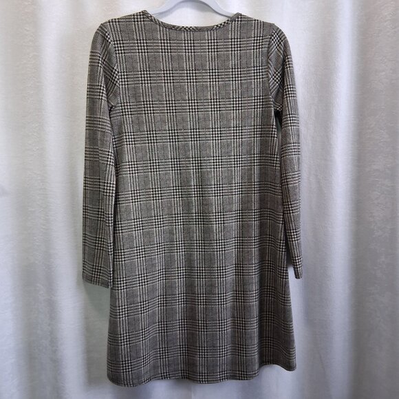 30. Olivia Ray B&W Plaid Print Long Sleeve Winter Mini Dress - Size Medium - Picture 4 of 4